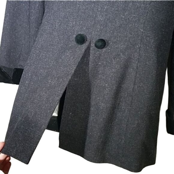 Vintage 80s Grey Wool Black Velvet Trim Peacoat Md Made in Ukraine - Picture 5 of 8